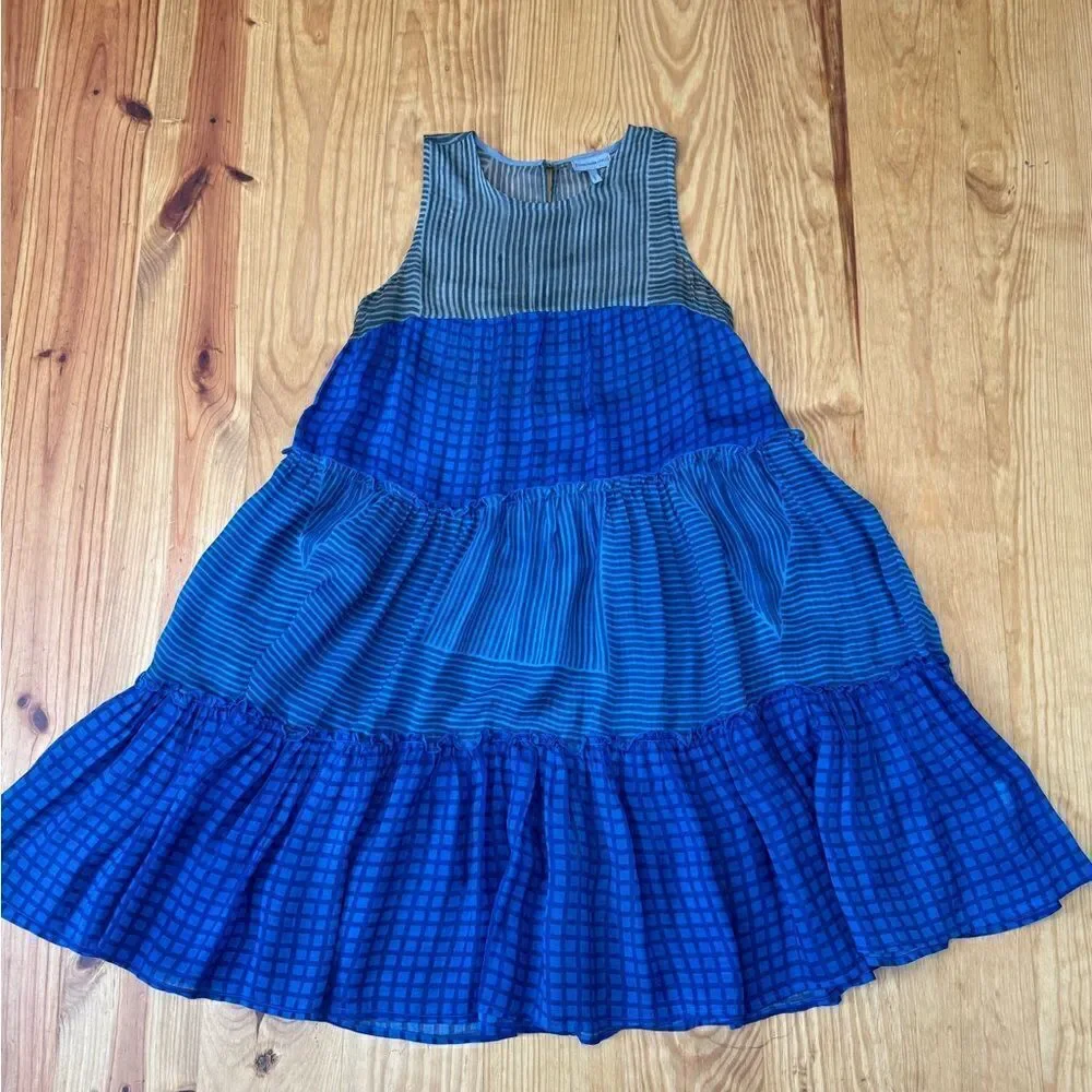 Anthropologie Conditions Apply Tiered Tiered Midi Dress Size Small Gray/Blue